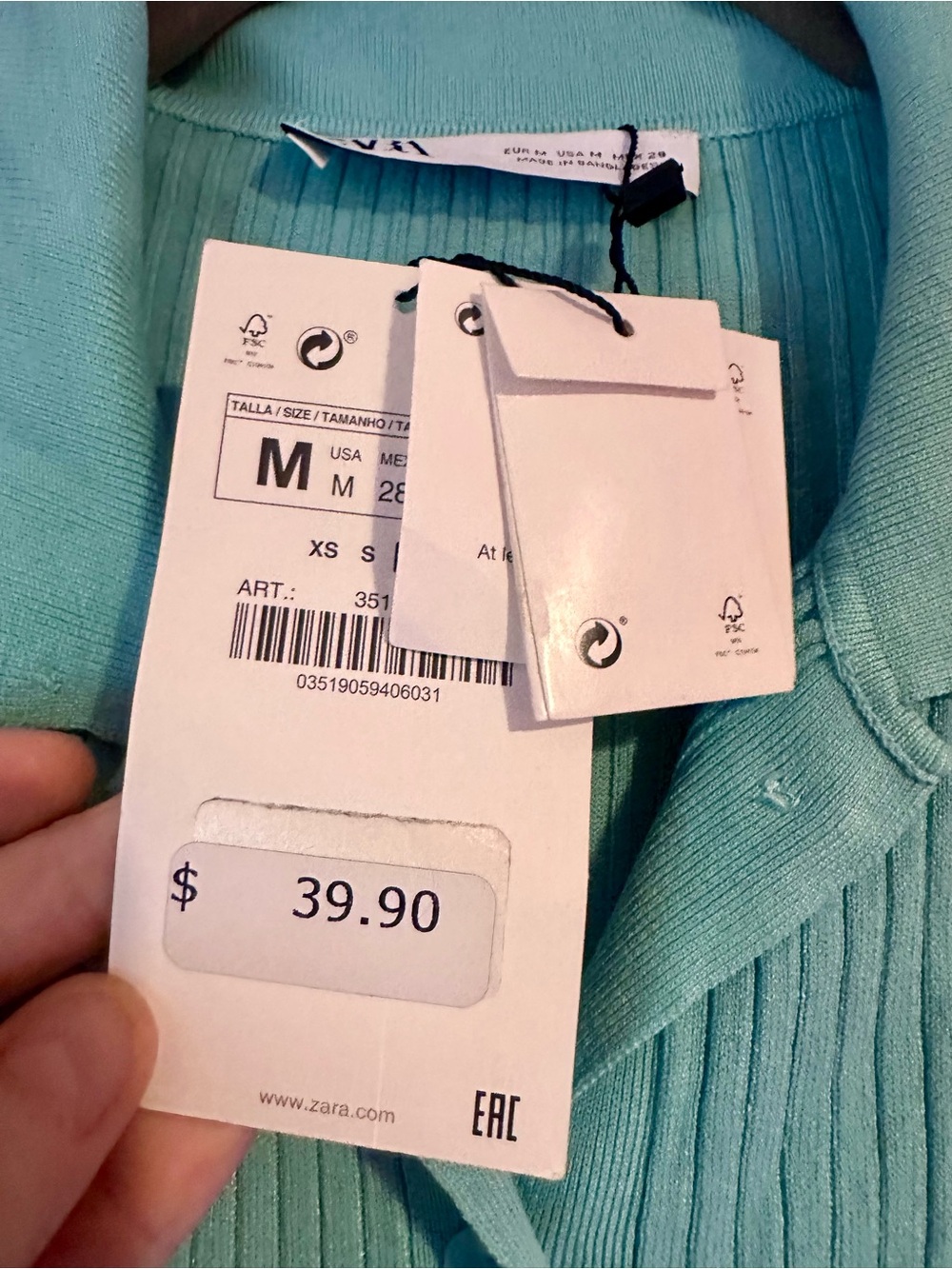 NWT Zara | Light Blue Ribbed Knit Polo Dress, Medium - Picture 6 of 7